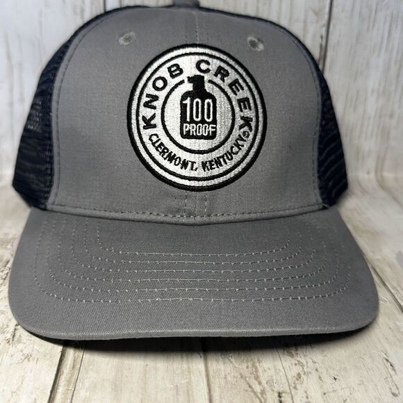 Knob Creek 100 Proof Gray Blue Trucker Hat SnapBack 100% Cotton - Picture 1 of 5